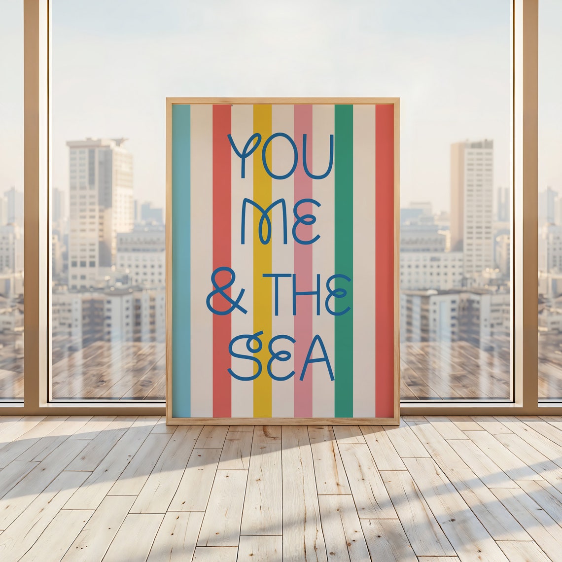 You Me and the Sea Multicolor Stripe Blue Text Beach House Poster - Image 2