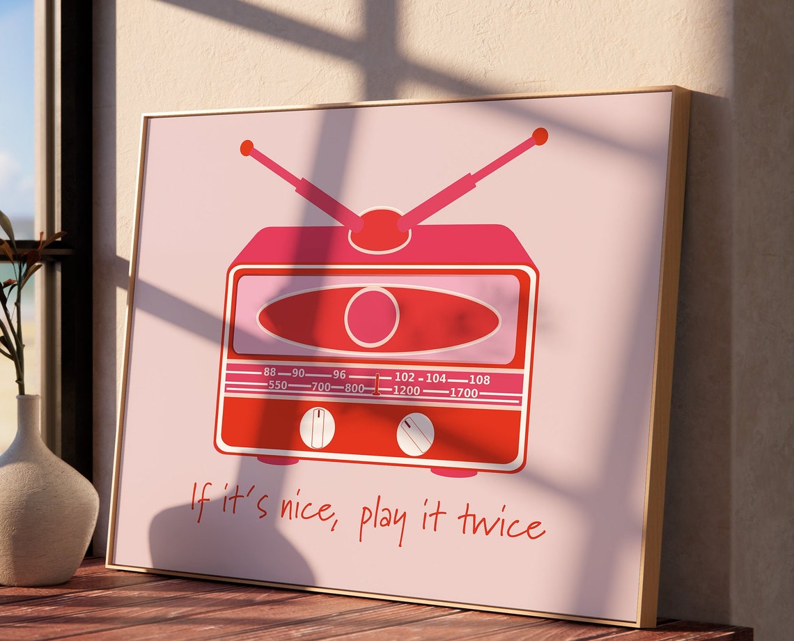 Pink Retro Radio If It's Nice Play It Twice Music Quote Art Poster - Image 2
