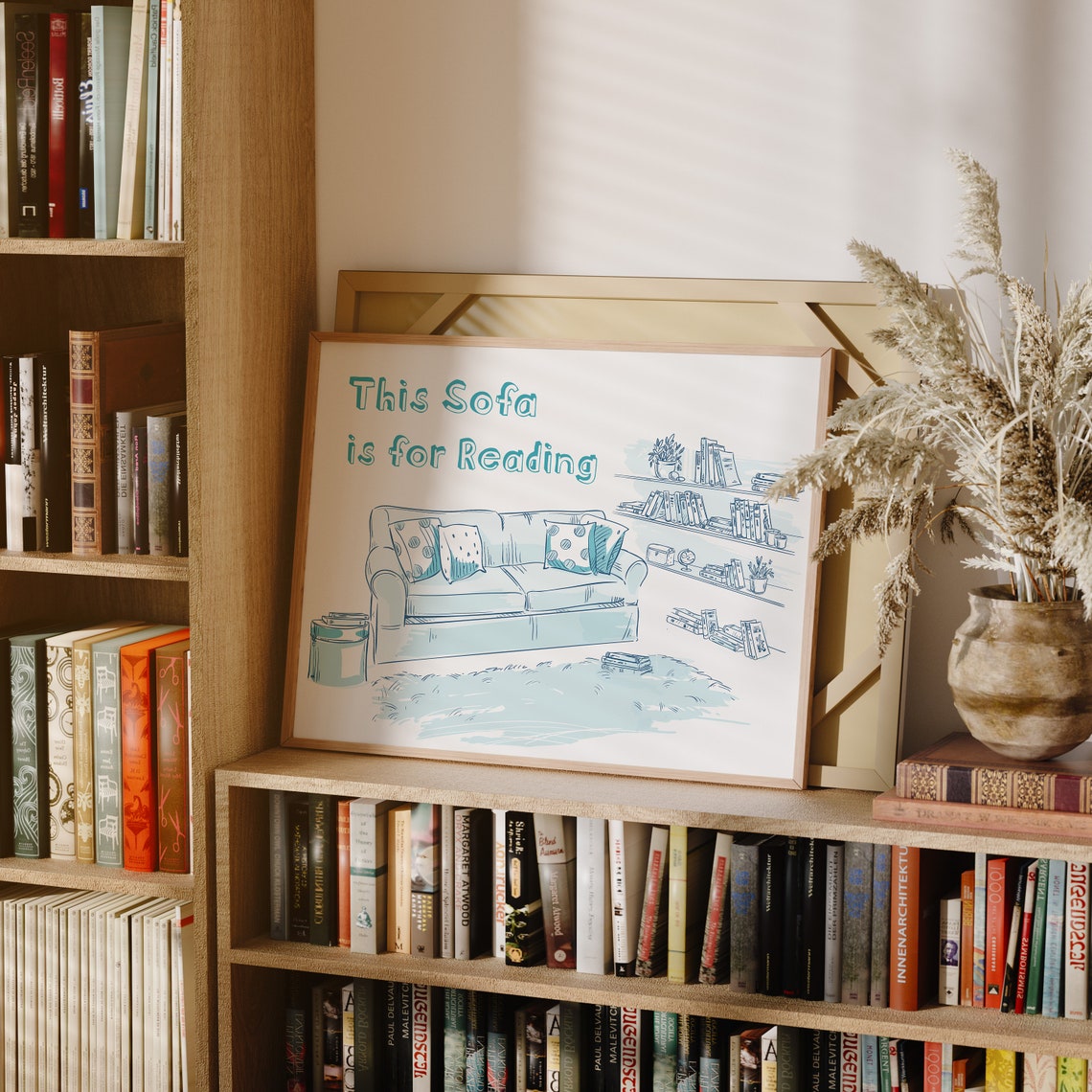 This Sofa Is For Reading Blue And White Cozy Book Nook Poster - Image 3
