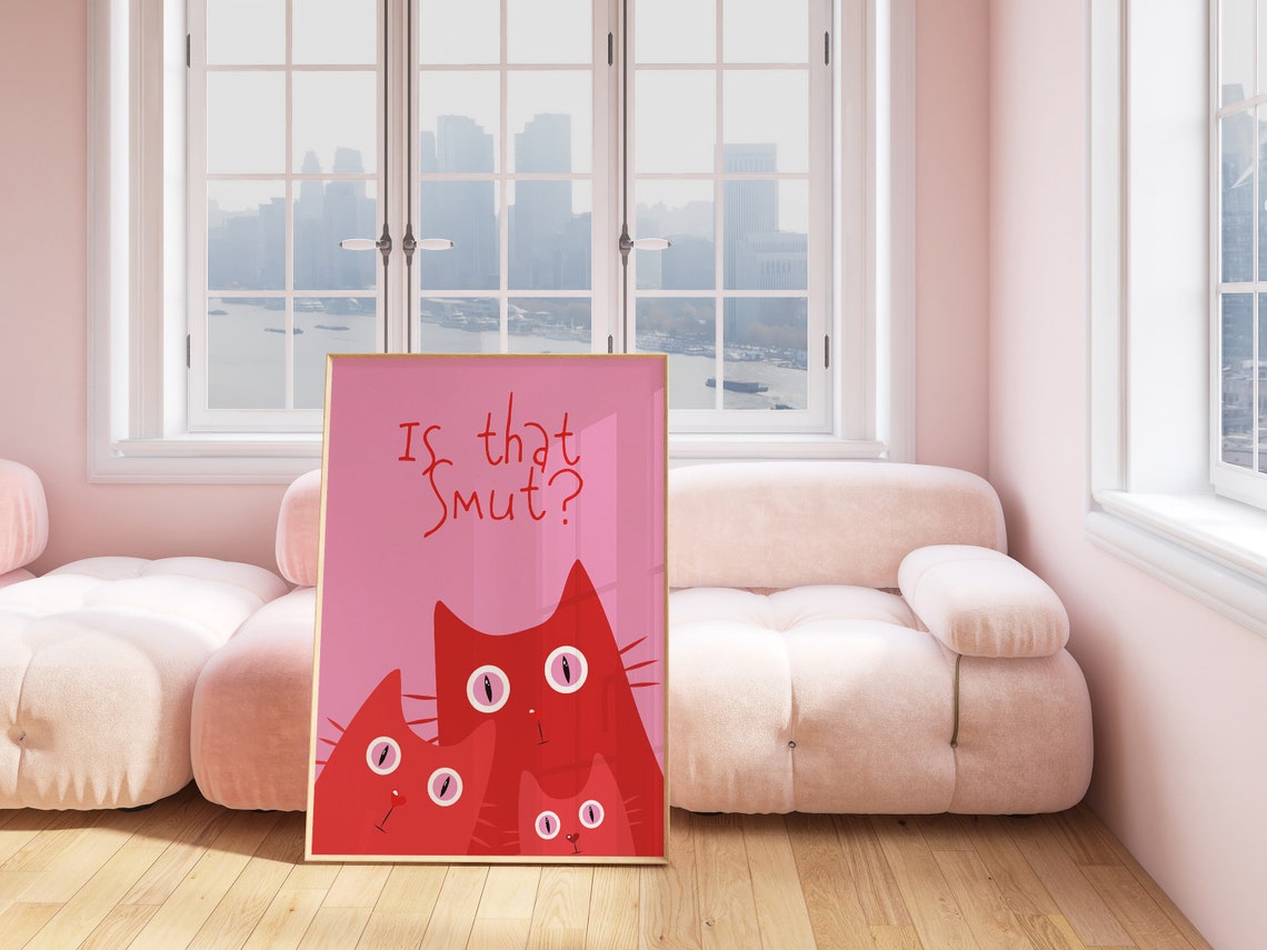 Is That Smut Funny Red Cats Bookish Aesthetic Pink Quote Poster - Image 3