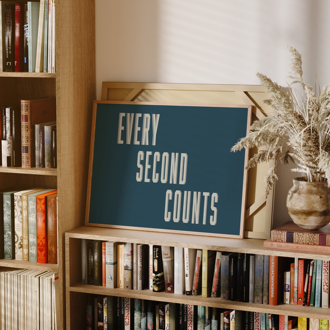 Every Second Counts Cream Text on Dark Teal Landscape Quote Poster - Image 3