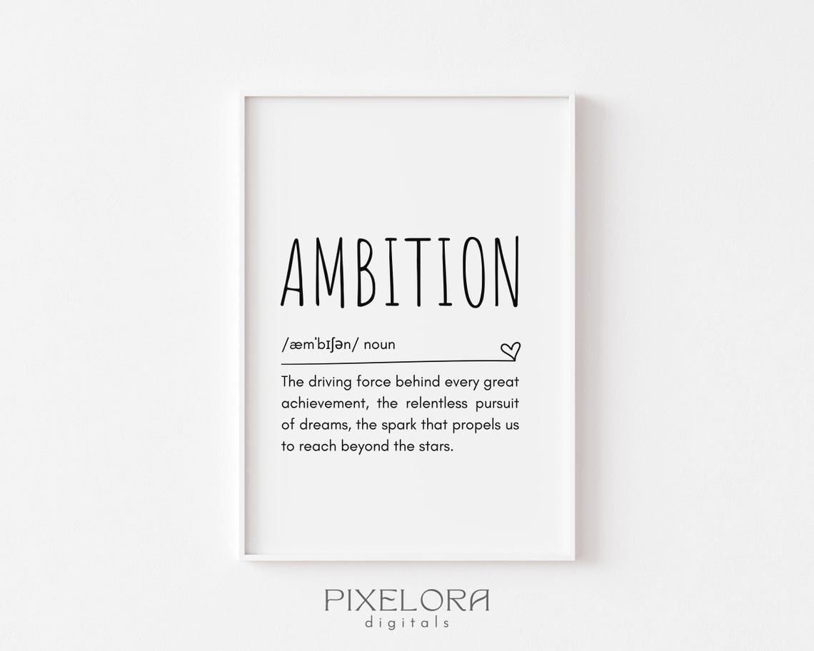 Ambition Definition Dictionary Art Print Motivational Quote Home Decor