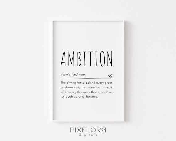 Ambition Definition Dictionary Art Print Motivational Quote Home Decor