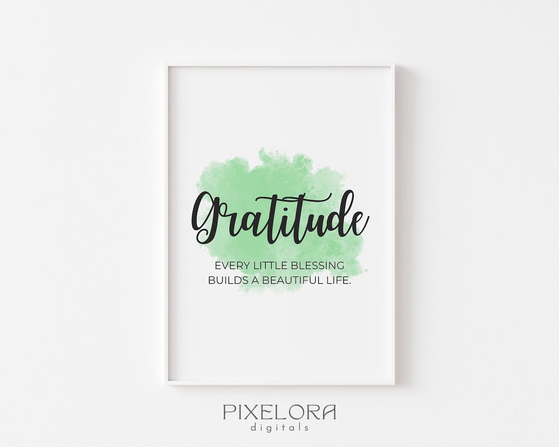 Gratitude Every Little Blessing Inspirational Green Watercolor Quote Poster
