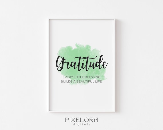 Gratitude Every Little Blessing Inspirational Green Watercolor Quote Poster