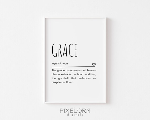 Grace Definition Minimalist Inspirational Quote Wall Art With Heart Accent