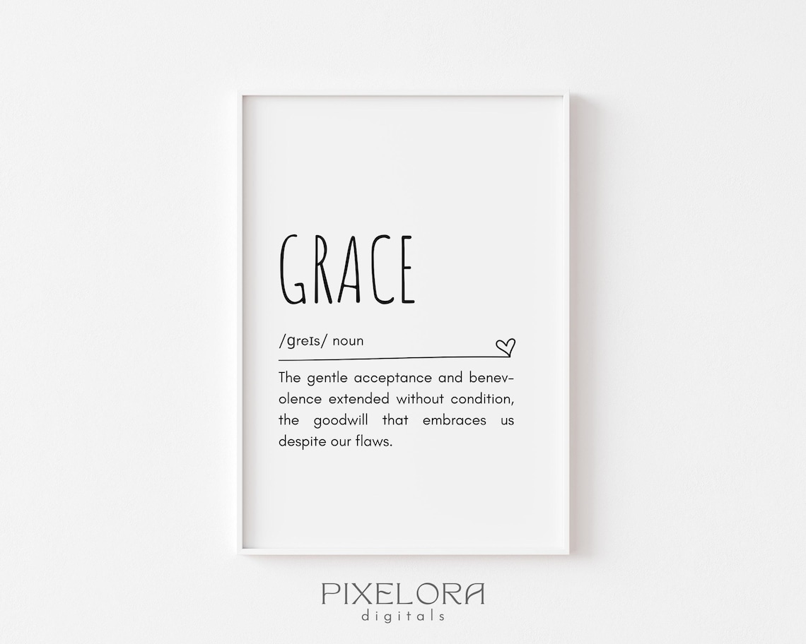 Grace Definition Minimalist Inspirational Quote Wall Art With Heart Accent