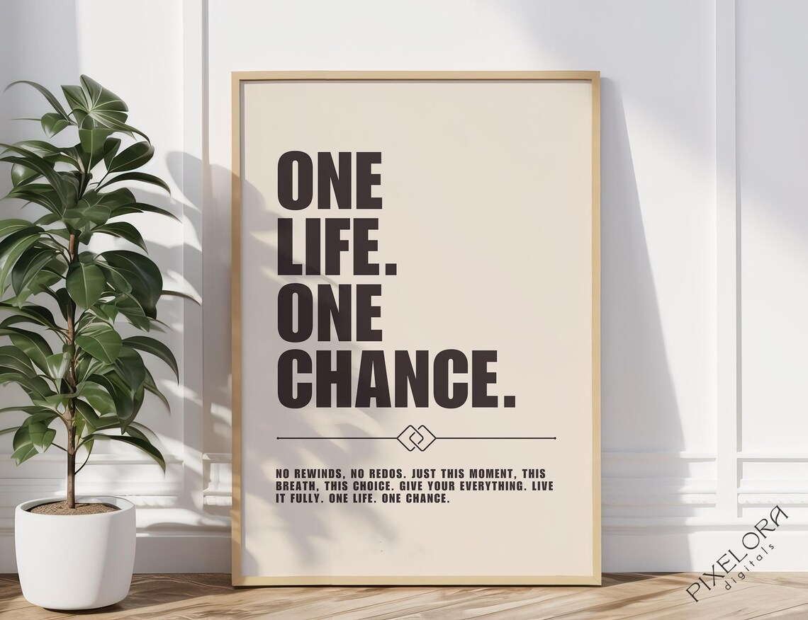 One Life Chance Motivational Poster Inspirational Wall Art Powerful Affirmation Success Quote