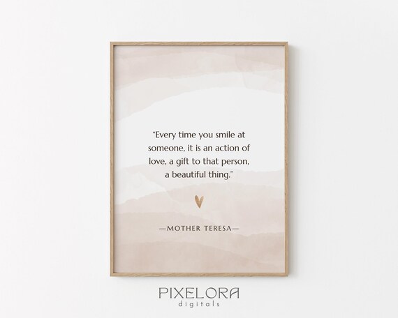 Mother Teresa Smile Is an Act of Love Inspirational Quote Poster