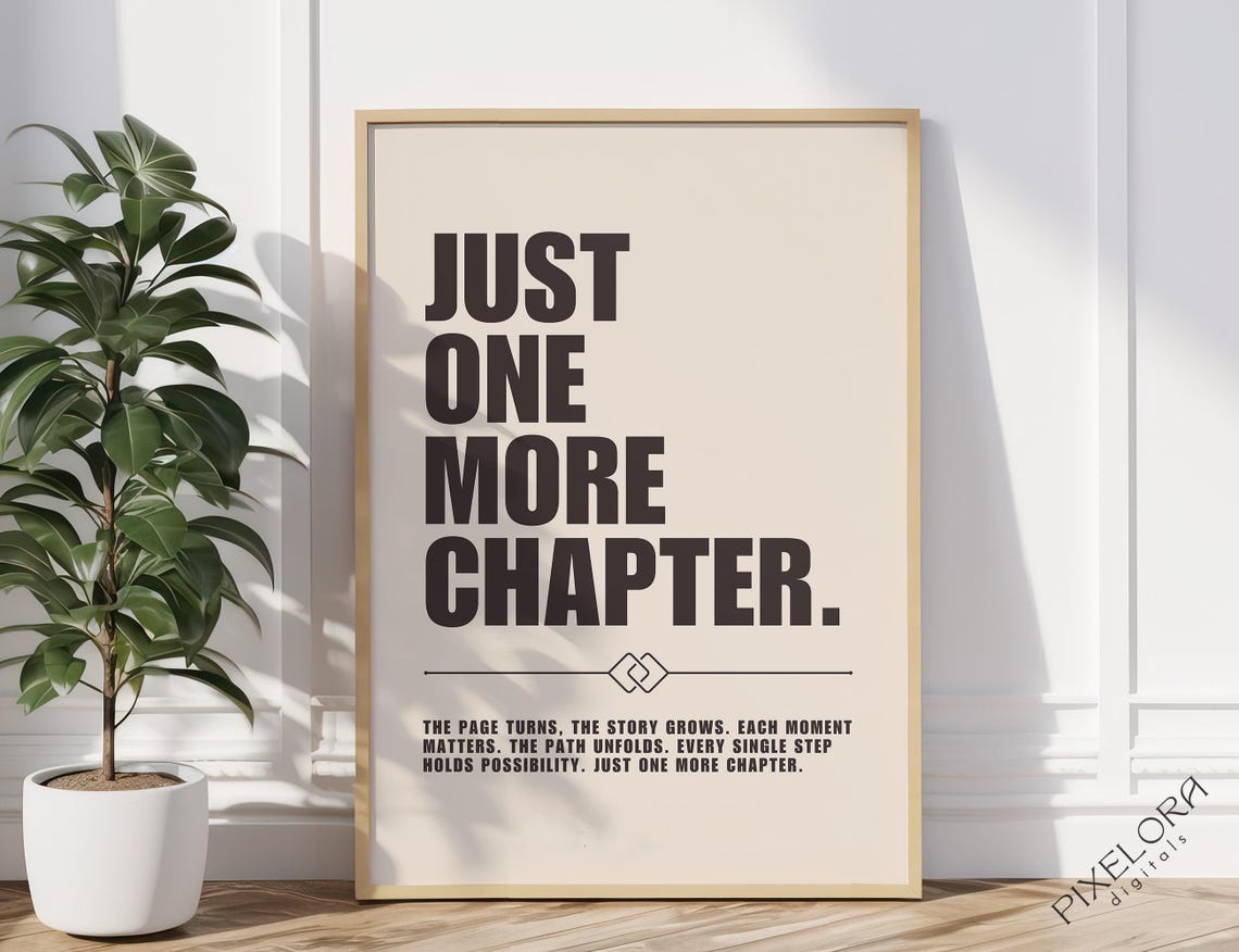 Just One More Chapter Minimalist Book Lover Quote Poster in Warm Beige