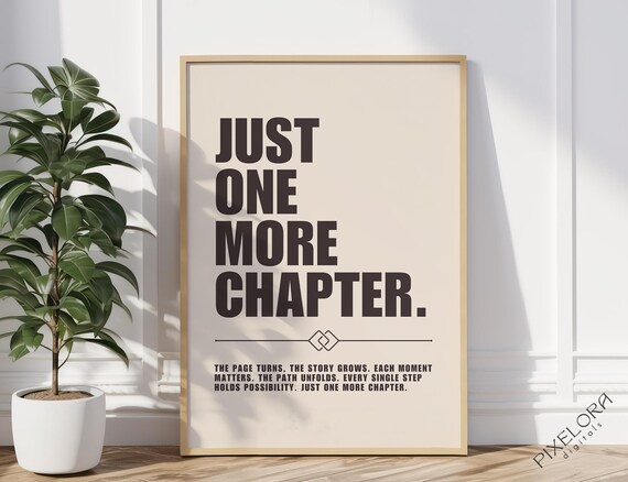 Just One More Chapter Minimalist Book Lover Quote Poster in Warm Beige