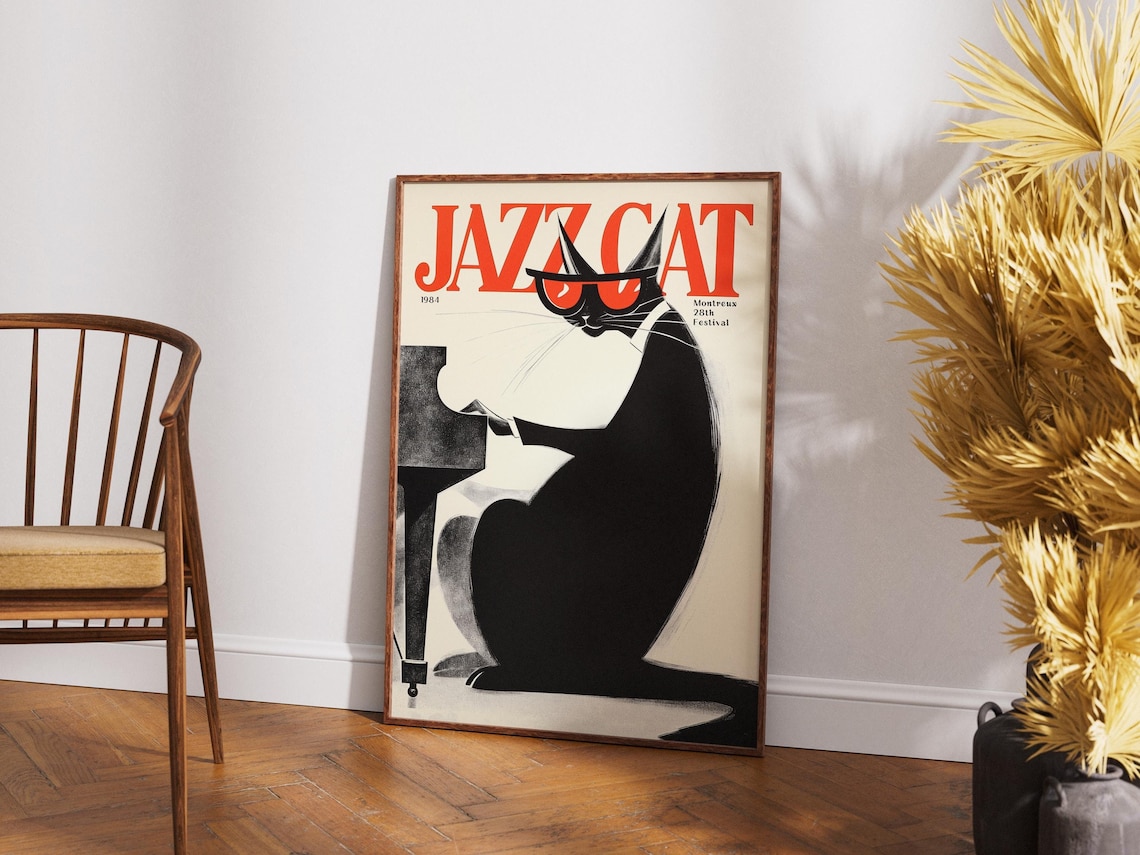Jazz Cat Retro Jazz Club Poster Print