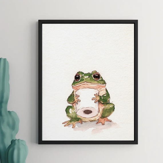 Cute Frog Poster Frog Bathroom Poster Toilet Paper Roll Toilet Poster Funny Frog Poster Minimalist Wall Art Poster