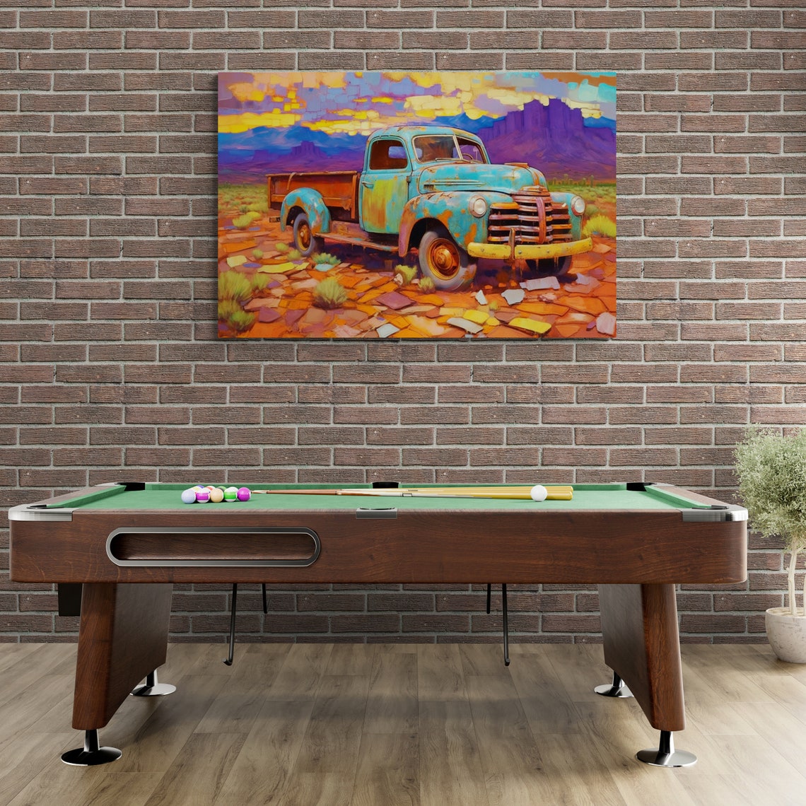 Impressionist Painting Print Truck In The Desert Beautiful Stretched Original Art Landscape Man Cave Bar Art Rustic Style Art - Image 3
