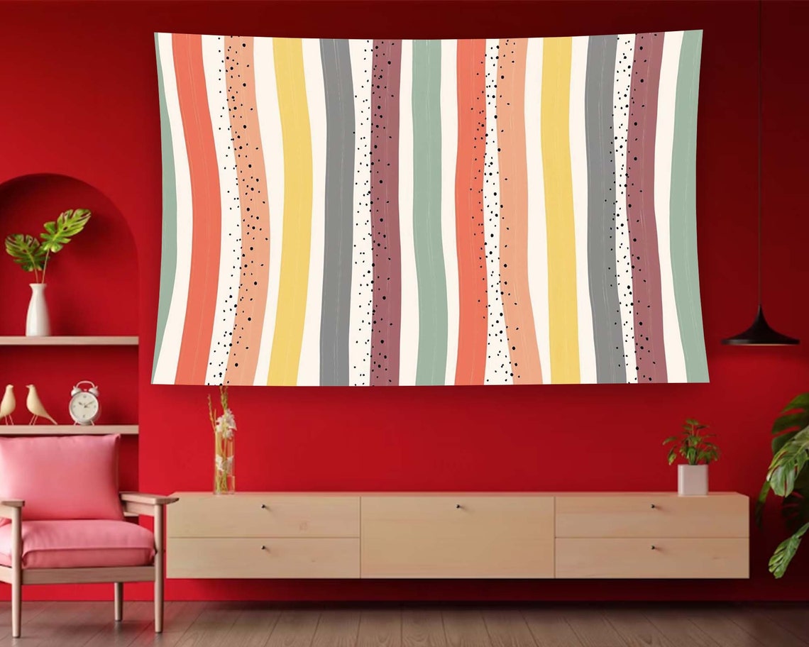Pastel Rainbow Boho Stripes Speckled Vertical Modern Tapestry Poster - Image 2