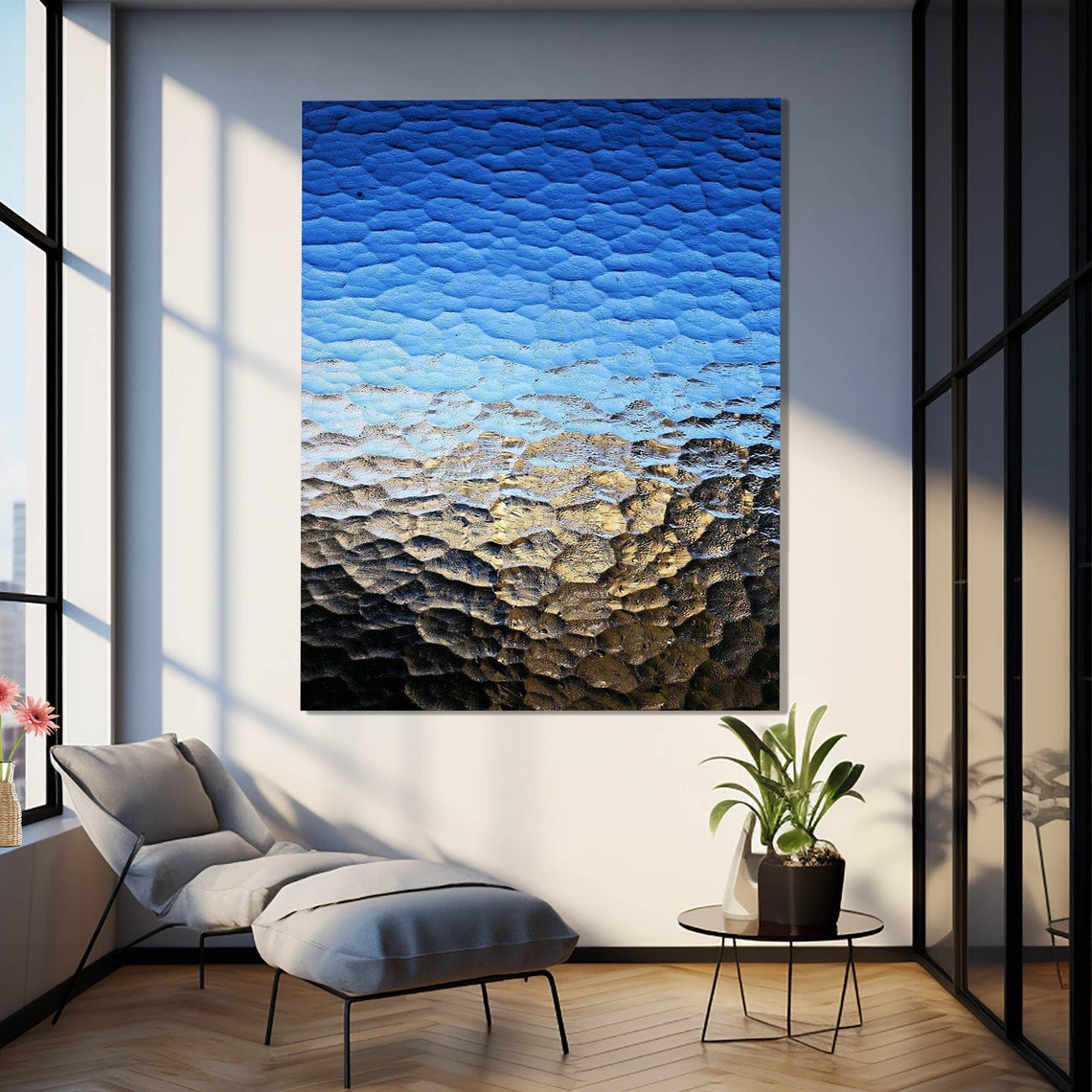 Blue Hammered Metal Texture Abstract Ocean Wave Gradient Wall Art - Image 2