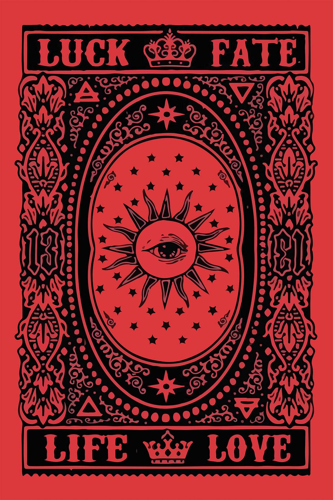 Luck Fate Life Love Tarot All Seeing Eye Red Gothic Mystic Wall Art - Image 3