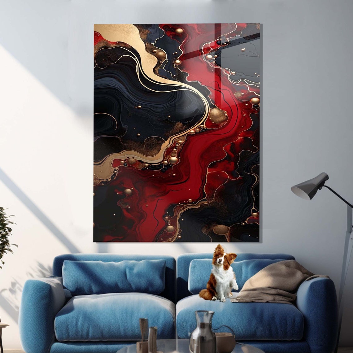 Red Black Gold Marble Abstract Fluid Ink Luxury Wall Art Poster - Image 3