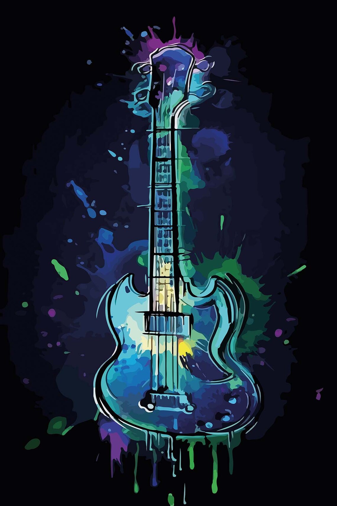Guitar Neon Minimalist Wall Art Print, Teen Room Decor - Image 3