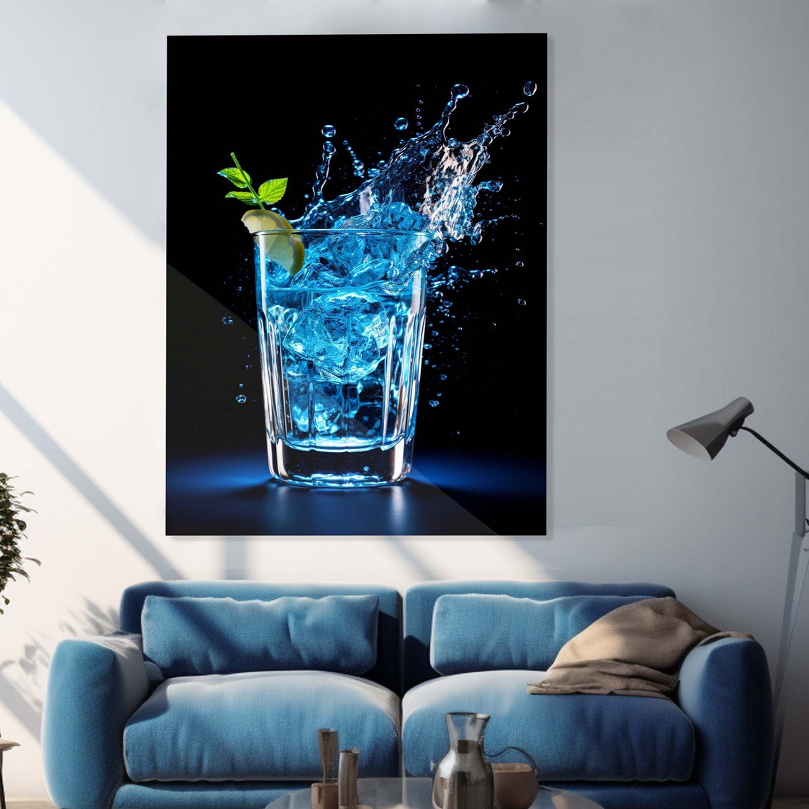 Blue Cocktail Splash Dynamic Drink Photography Black Background Poster - Image 3