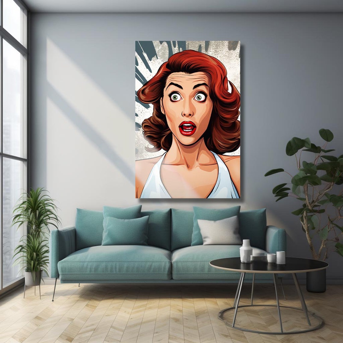 Pop Art Gasp Redhead Woman Comic Splatter Retro Dramatic Fun Poster - Image 3