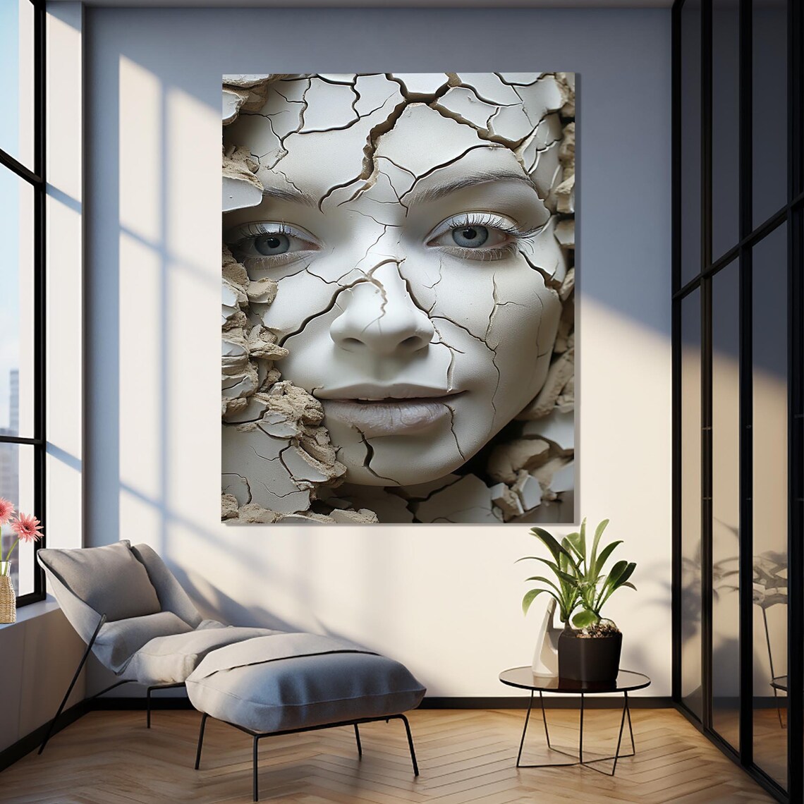 Cracked Porcelain Woman Face 3D Surreal Sculpture Art Poster - Image 3