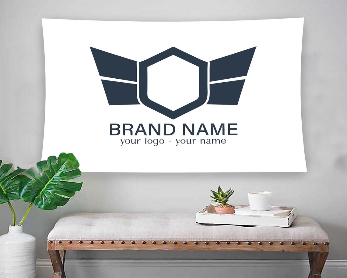 Custom Logo Brand Name Shield Wings Template Tapestry Wall Art