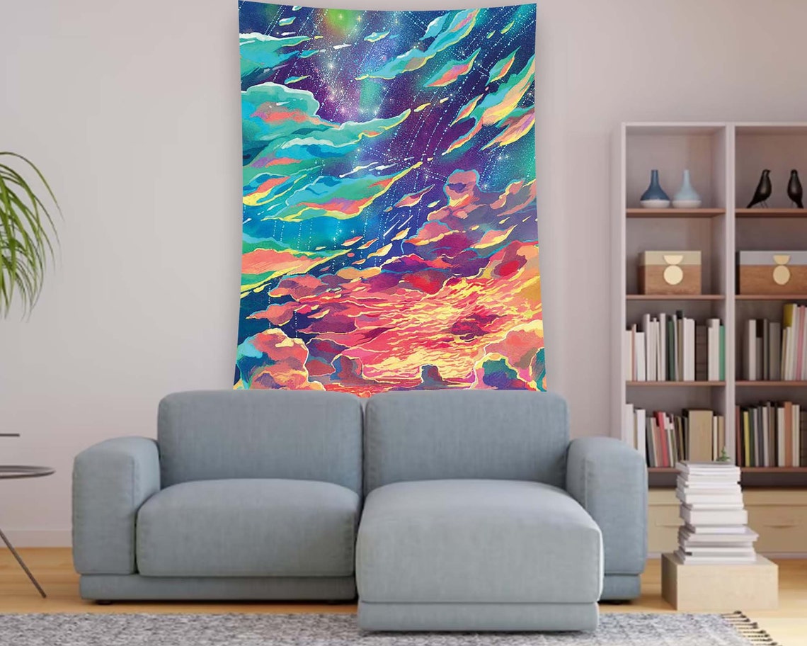 Rainbow Colorful Clouds Night Sky Vibrant Psychedelic Tapestry Poster - Image 2
