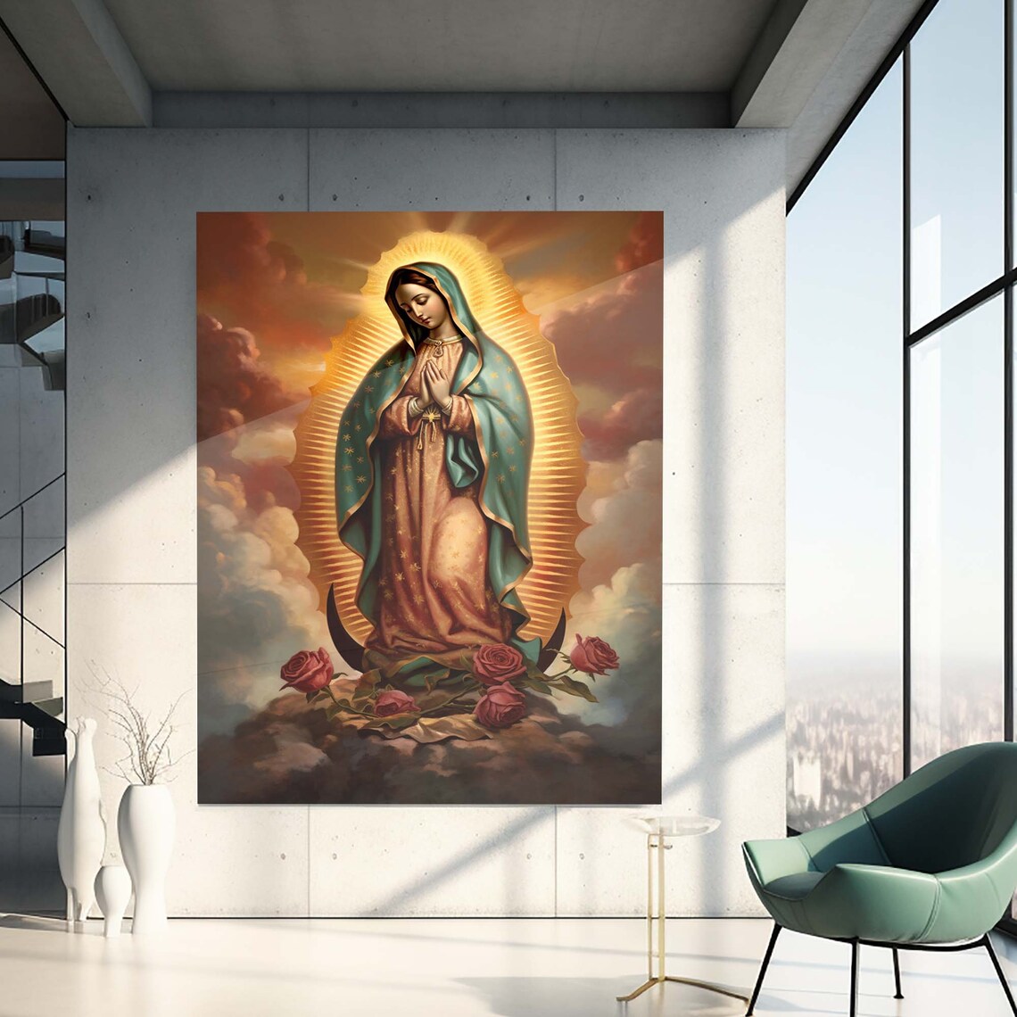 Our Lady of Guadalupe Golden Halo Red Roses Devotional Wall Art - Image 2