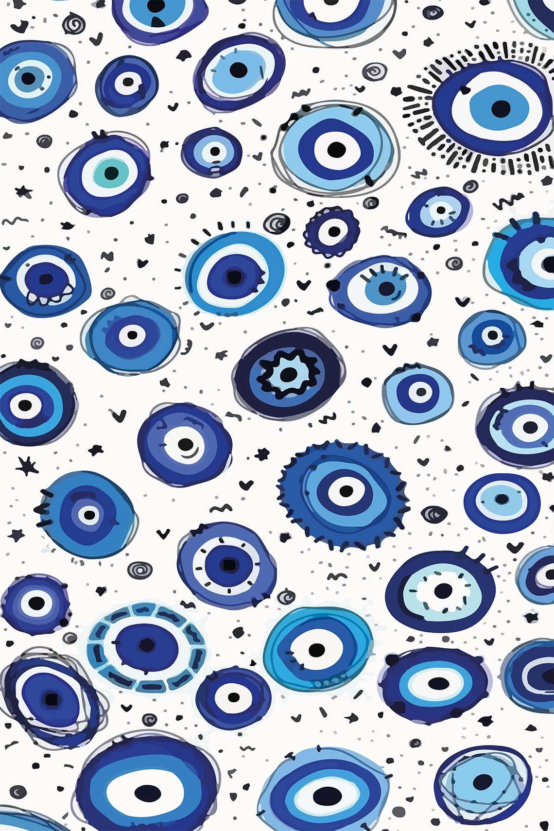 Blue Evil Eye Nazar Pattern White Background Tapestry Wall Art - Image 3