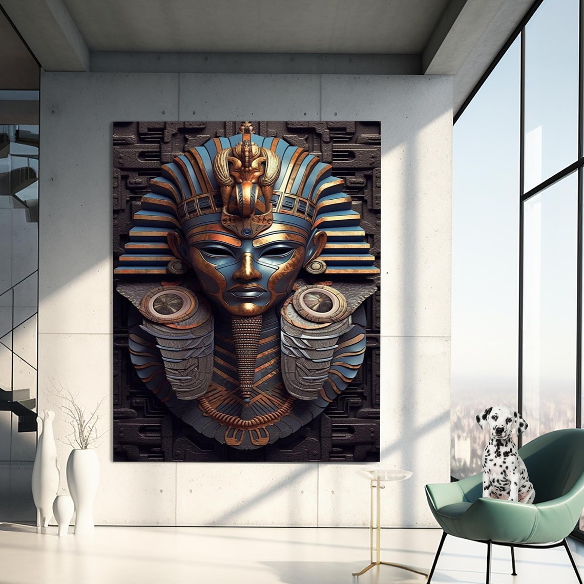 Egyptian Pharaoh Golden Death Mask 3D Relief Ancient Gallery Poster - Image 3