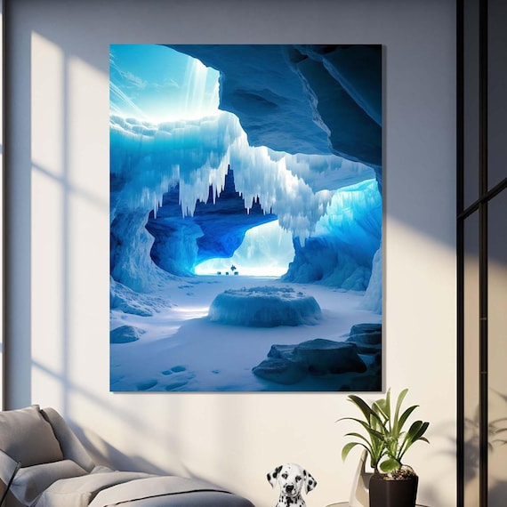 Blue Ice Cave Icicles Frozen Grotto Arctic Wonder Travel Poster