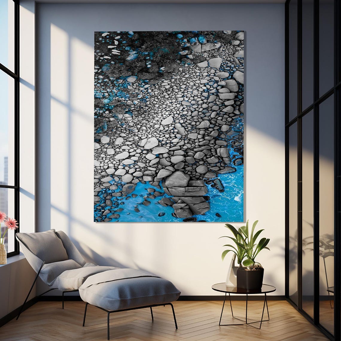 Smooth Pebbles Rocky Riverbed Blue Water Nature Detail Gallery Poster - Image 3