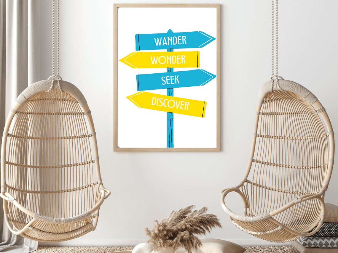 Wander Wonder Seek Discover Travel Signpost Adventure Art Poster - Image 2