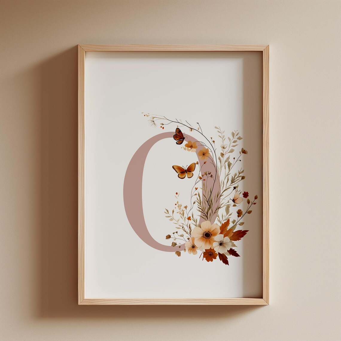 Floral Letter C Wildflower Butterfly Monogram Nursery Art Poster