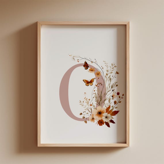 Wildflowers Butterflies Print Set Custom Letter Nursery Art Boho Baby Girl Decor Watercolor Floral Wall Art Farmhouse Decor