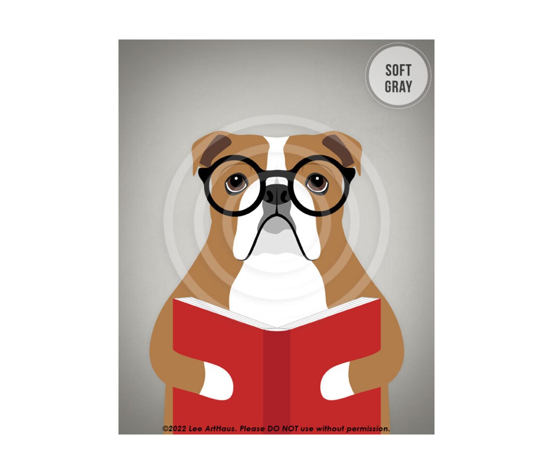 524dp Animal Artwork English Bulldog Reading Book Wall Art Eyeglasses Decor Dog Poster English Bulldog Drawing Funny Dog Art - Image 3