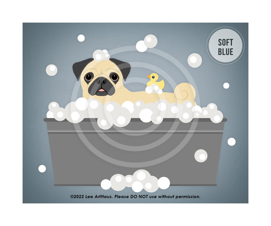 Fawn Pug Bubble Bath Gray Metal Tub Duck Bright Teal Bathroom Poster - Image 2