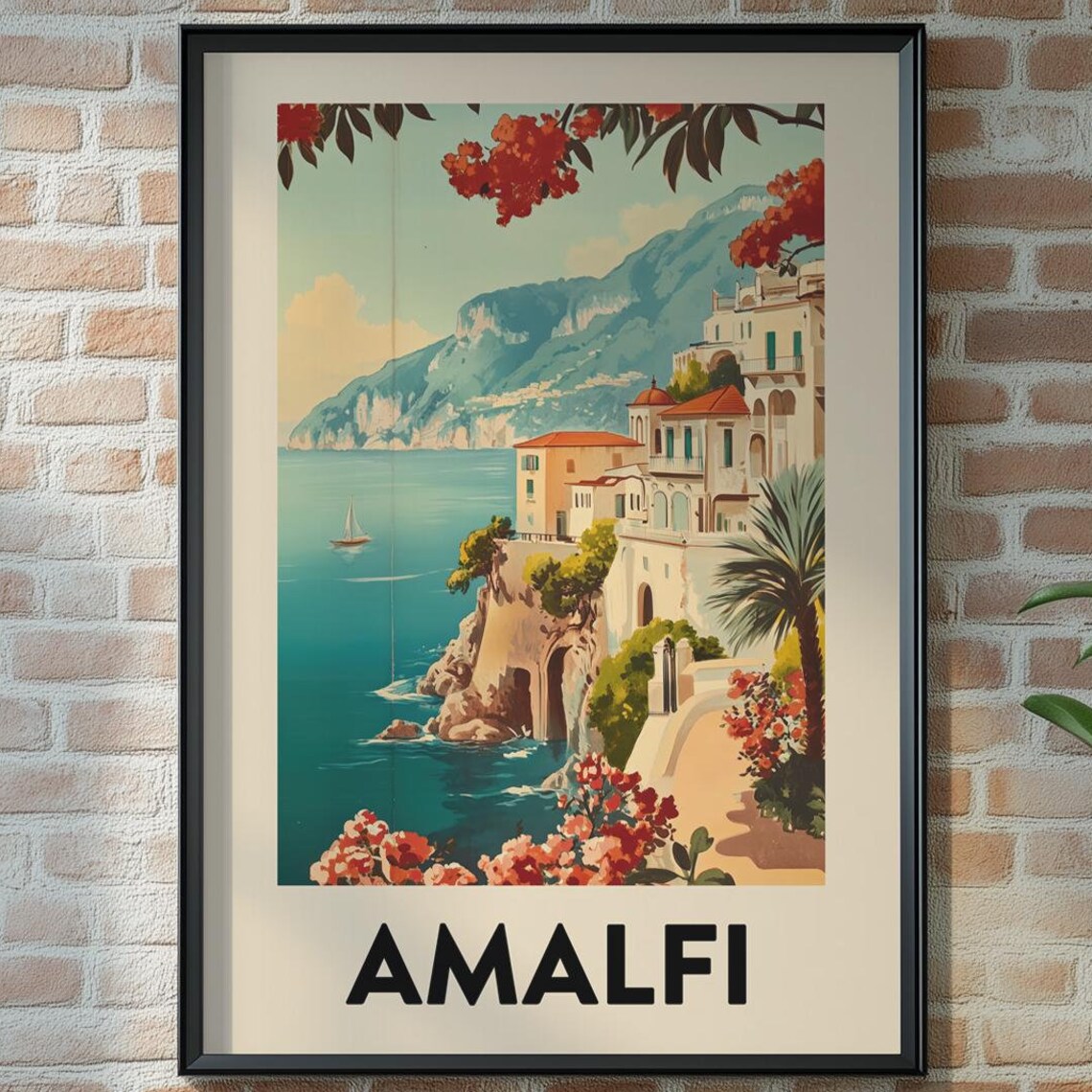 Amalfi Vintage Travel Poster, Italy Retro Print