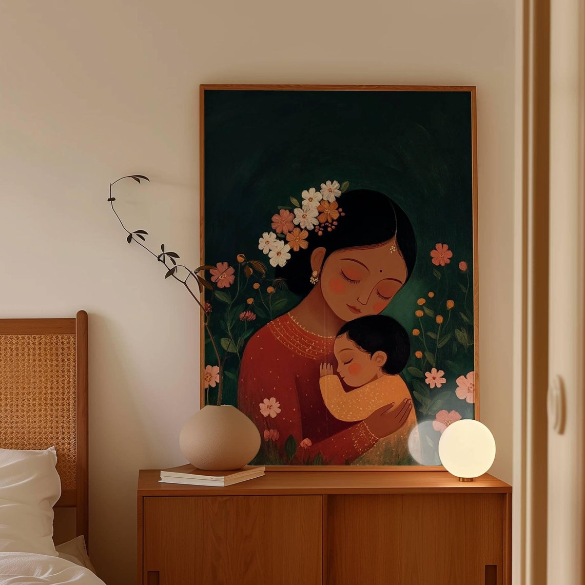 Motherhood Wall Art Mother Child Art Print South Asian Art Indian Mom Gift Kids Room Art Desi Art Indian Art Mom To Be Gift First Baby Art
