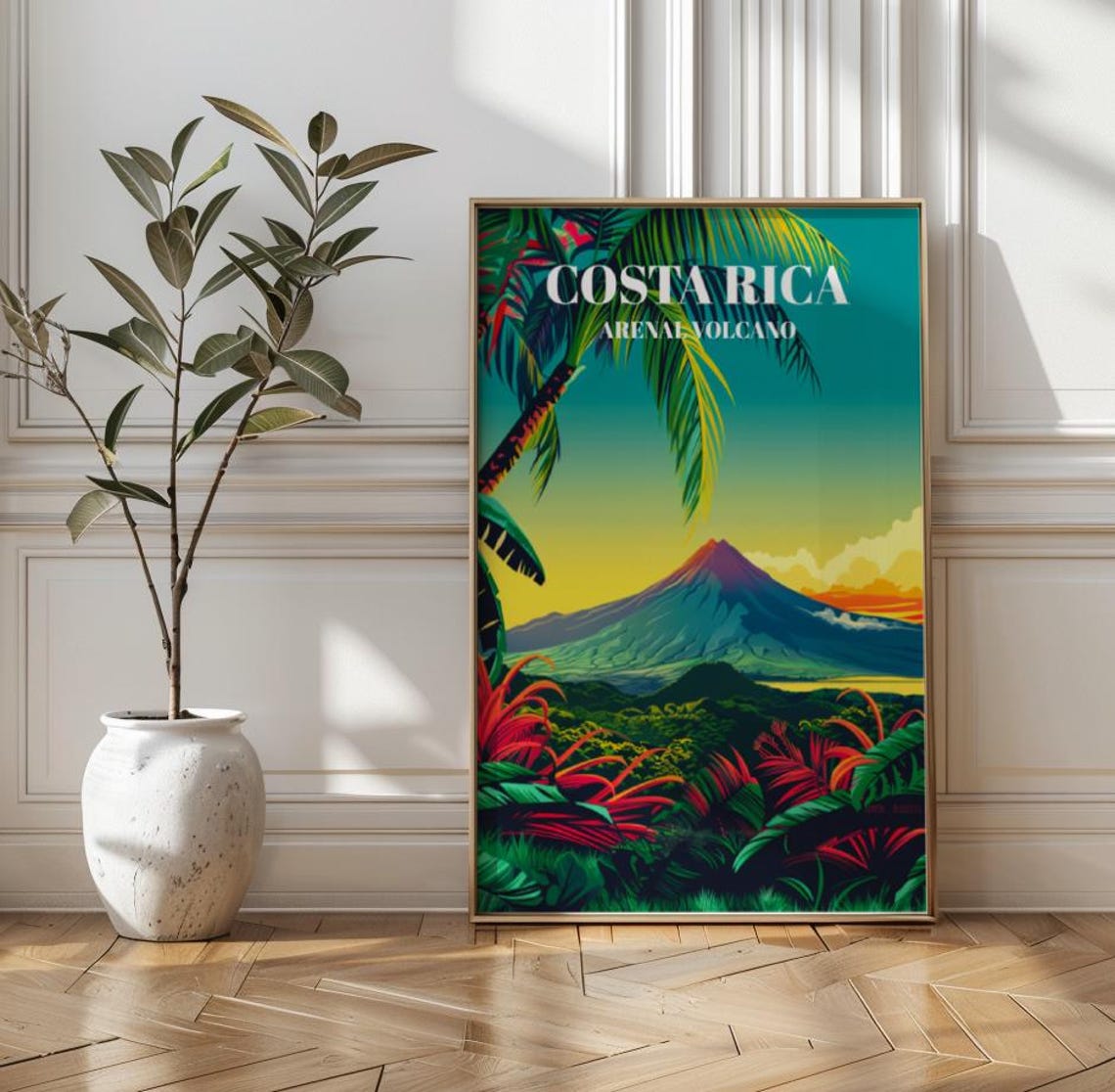 Costa Rica Arenal Volcano Tropical Rainforest Vintage Travel Poster