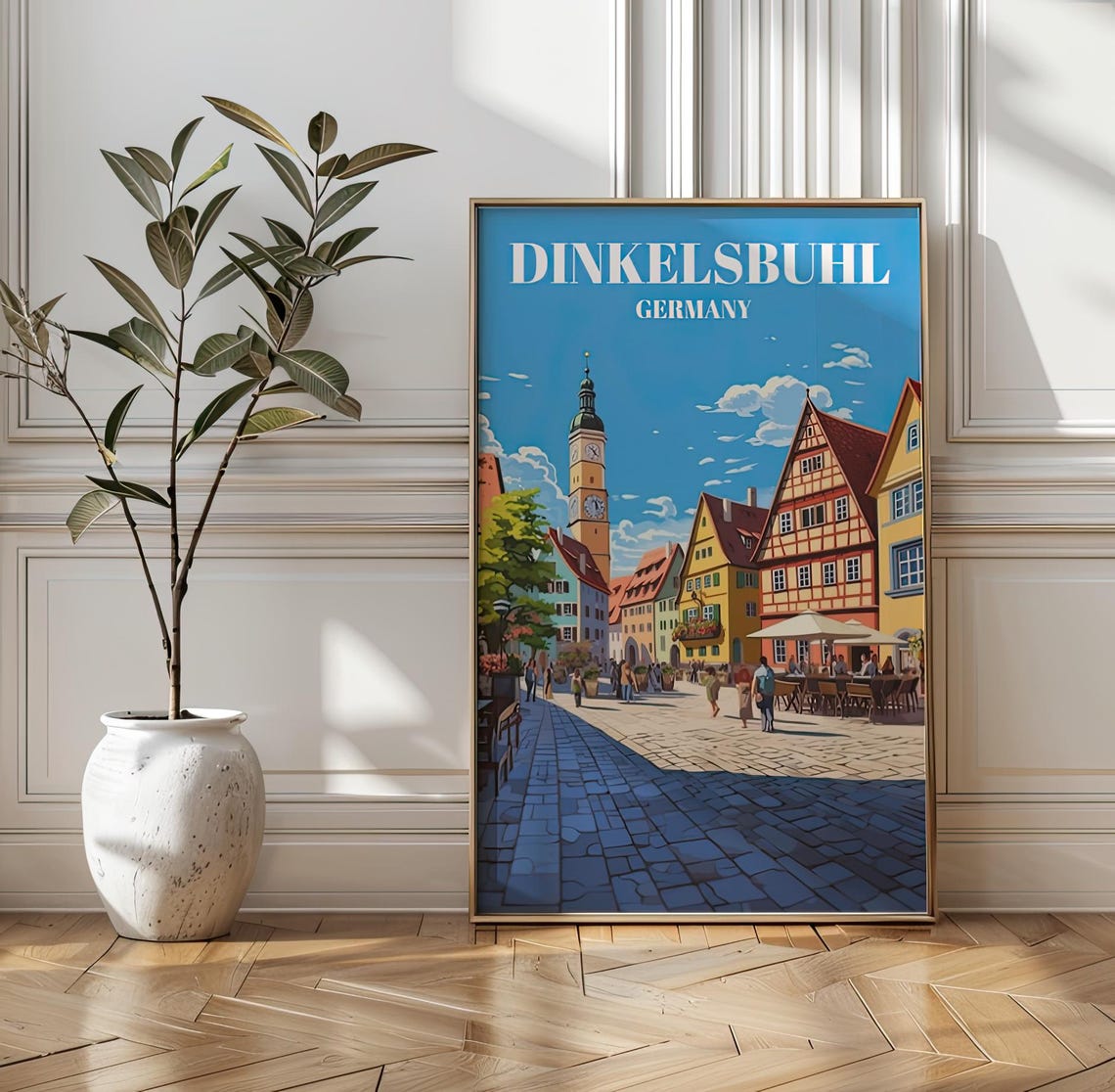 Dinkelsbuhl Germany Bavarian Old Town Square Vintage Travel Poster
