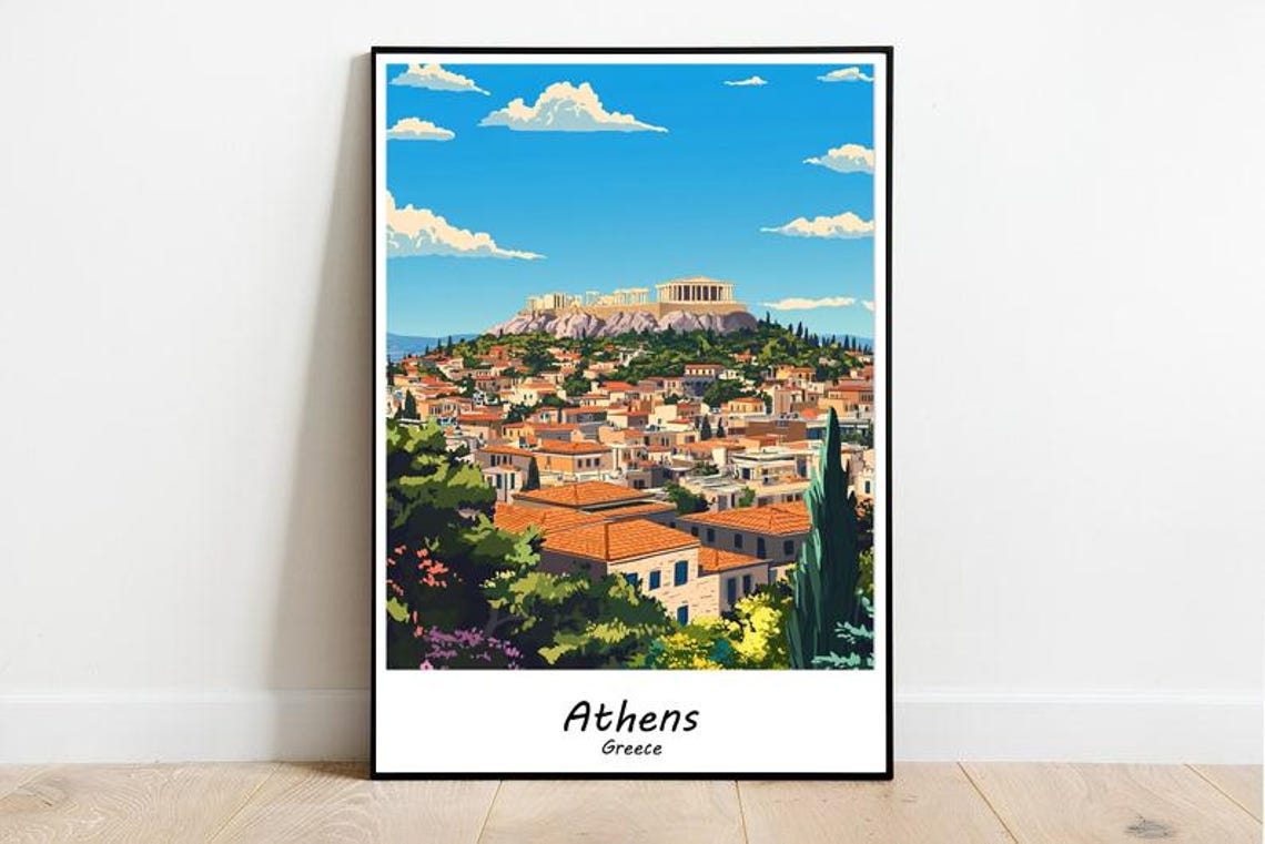 Athens Greece Acropolis Ancient Citadel City View Travel Poster