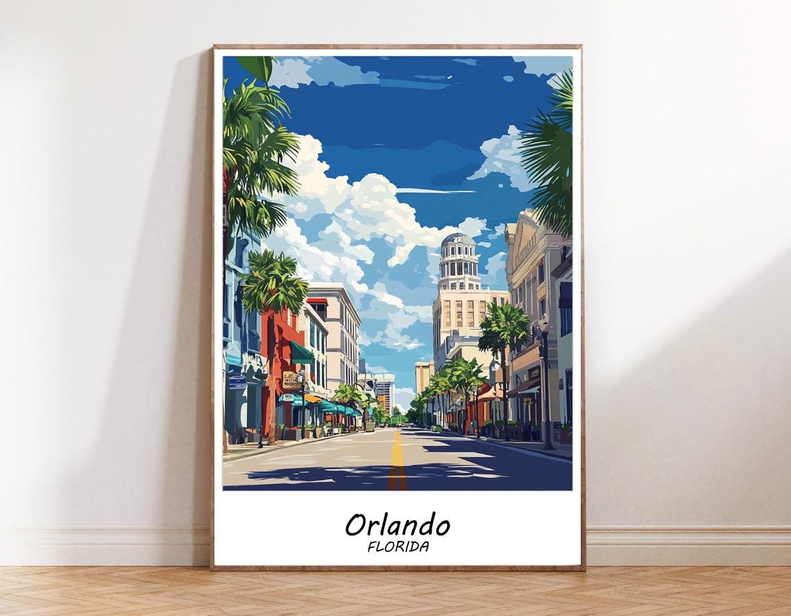 Orlando Florida Downtown Skyline Palm Trees City Travel Poster - Image 3