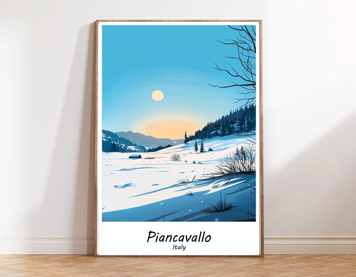 Piancavallo Italy Snowy Alpine Valley Sunset Ski Travel Poster