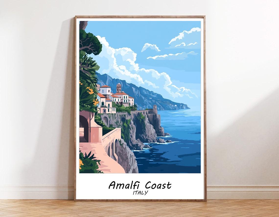 Amalfi Coast Travel Poster Wall Print Amalfi Coast Travel Poster Amalfi Coast Print Italy Tourism Print Amalfi Coast Beach Print