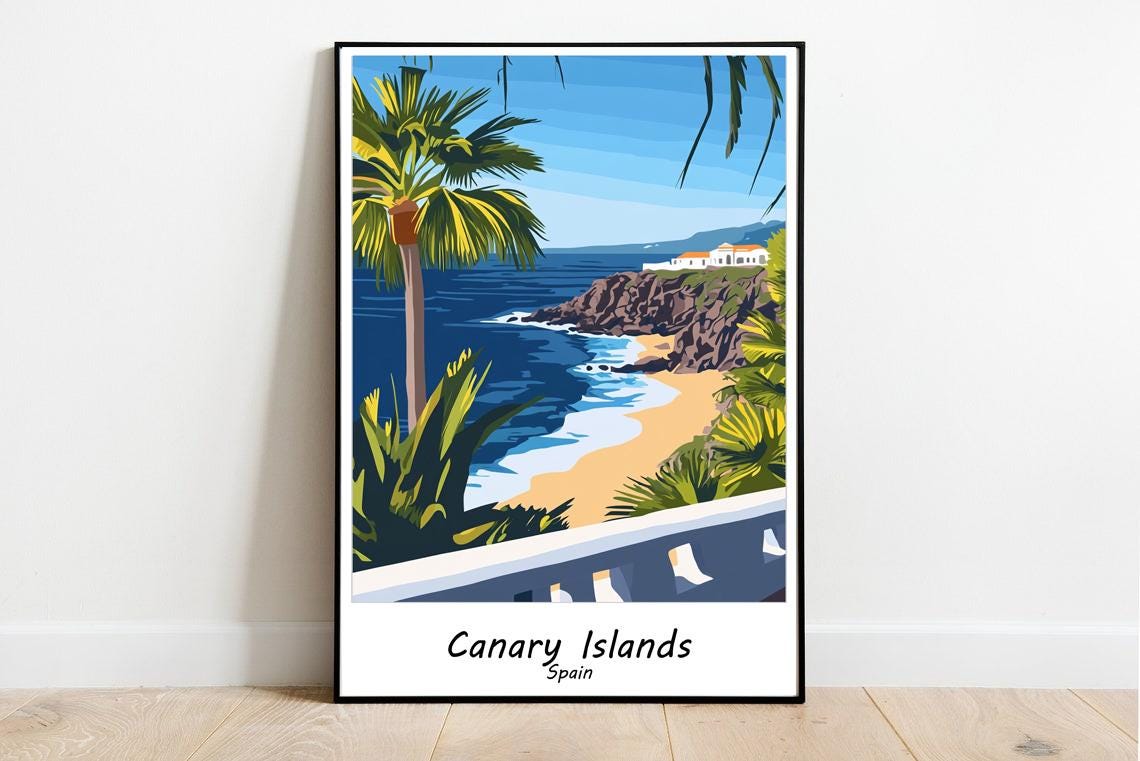 Canary Islands Travel Art Print Spain Art Tourist Poster Travel To Spain Print Canary Vintage Print Canary Spain Print Tourism - Image 2