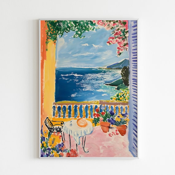 Henri Matisse Style Seaside Terrace Coffee Sparkling Sea Poster