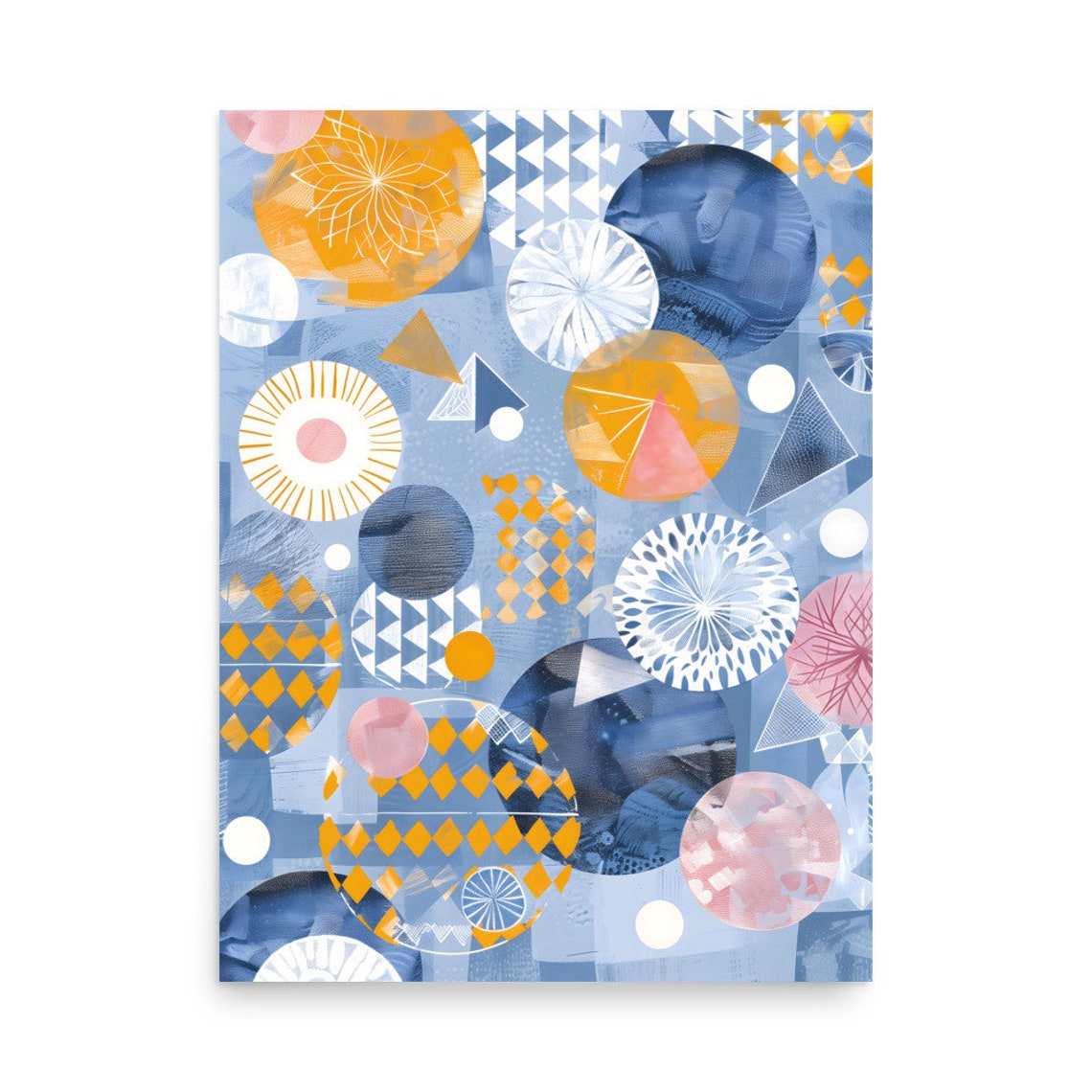 Geometric Circles Diamonds Pattern Blue Orange Abstract Art Poster - Image 5
