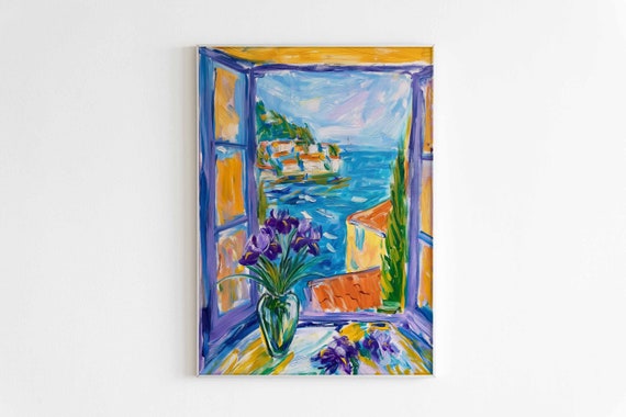 Henri Matisse Open Window Print Irises Flower Painting Coastal Fauvism Art Colorful Floral Home Decor Harmonious Still Life Poster